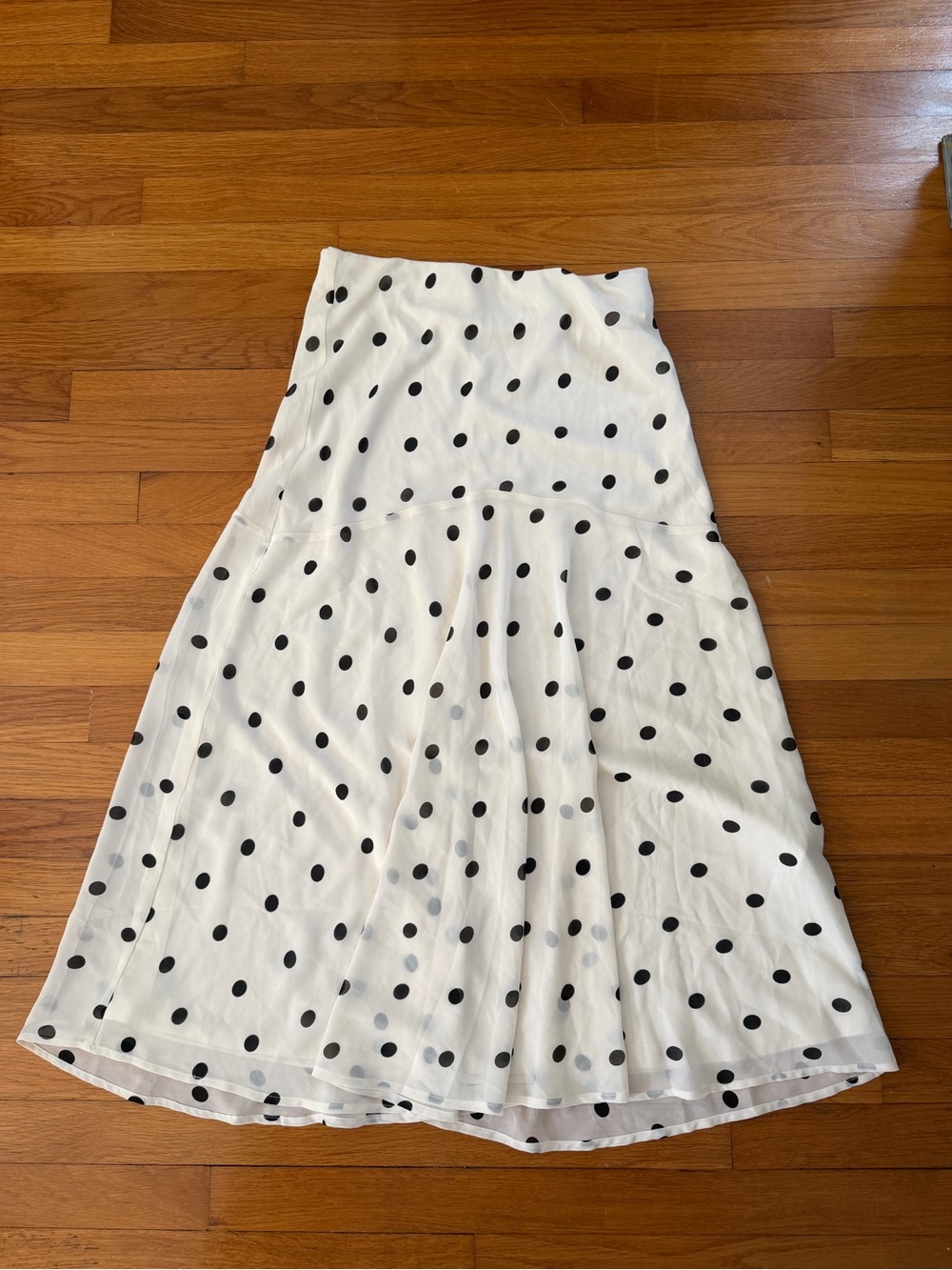 Polka Dot A-Line Midi Skirt - White with Black Dots